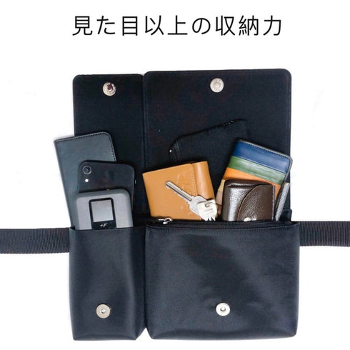 ナイロン × 牛革ボディ&ヒップバッグ(レッド&ブラック)